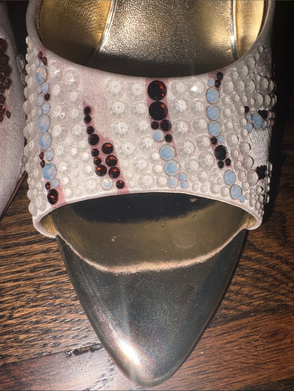 Christian Louboutin White and Gold Sequined Open-Toe Mule - Picture 6 of 11